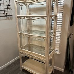 Vintage bentwood Bamboo Bookcase Etagere with 3 glass shelves. 18”D x 77H x 34”W 