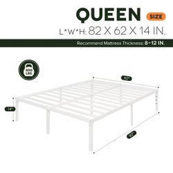 Queen Bed Frame, Heavy Duty Metal Platform Bed with Ample Under-bed Storage Space, No Box Spring Needed, White