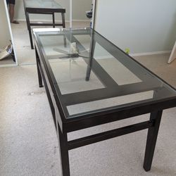 Glass Table With Wood Legs 59' Long  29' Deep 