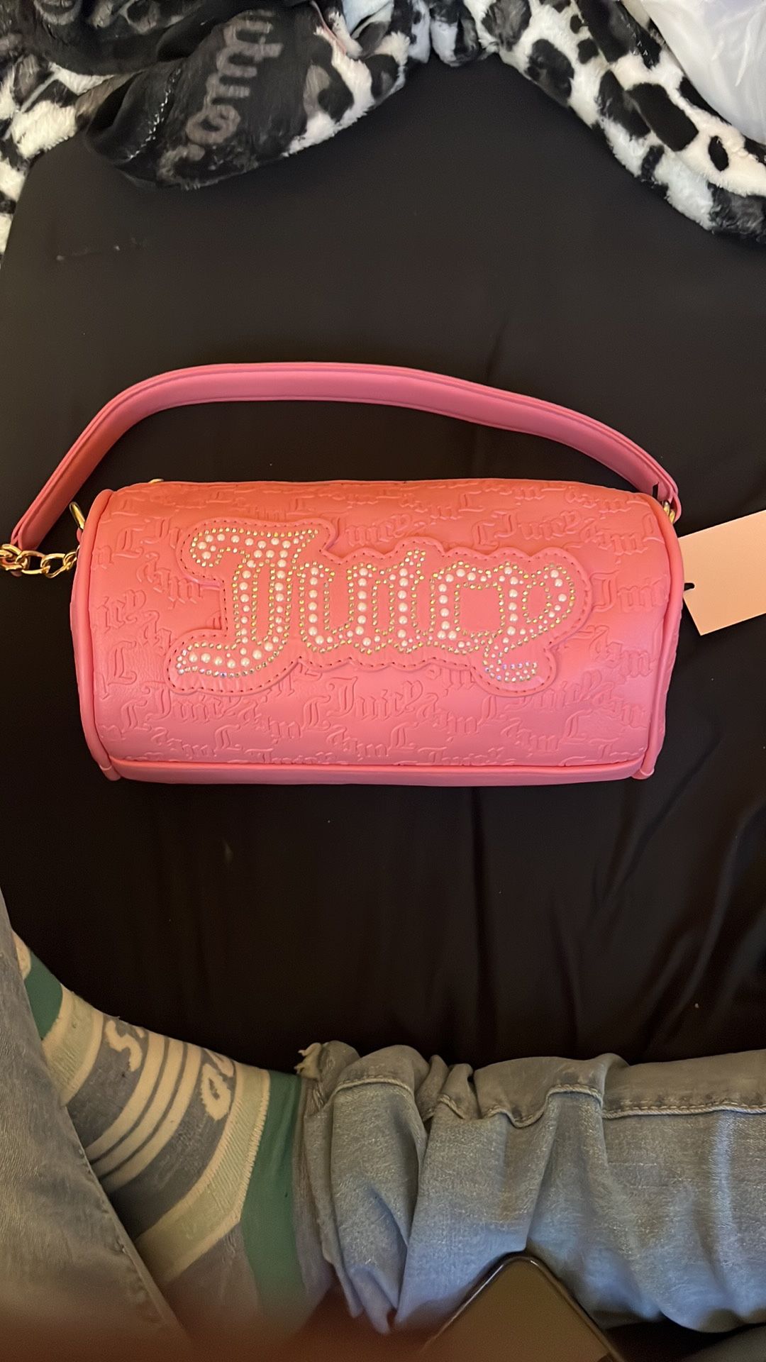 Juicy Couture Pink Shoulder Bag with Rhinestone Logo