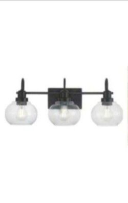 Home Decorators Collection Halyn 23 in. 3-Light Matte Black Bathroom Vanity Light with Clear Glass Shades