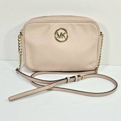 Michael Kors Fulton Blush Pink Pebbled Leather Crossbody Bag 9.5 x 7 x 2”