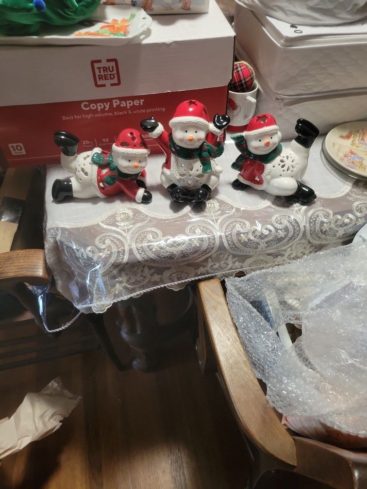 Christmas Snowman Three Candle Holders 