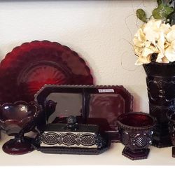 Vintage CRANBERRY red Glass Serving Pcs