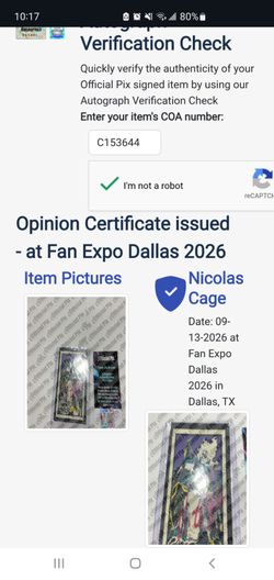 Nicolas Cage Signed Item with COA – Fan Expo Dallas 2026