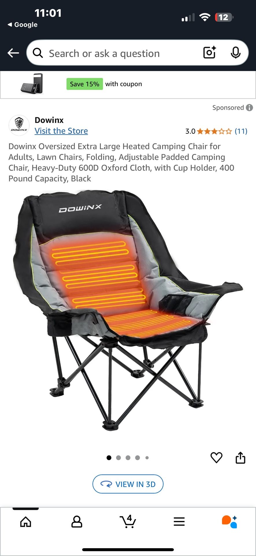 New green oversize heated padded camping chair