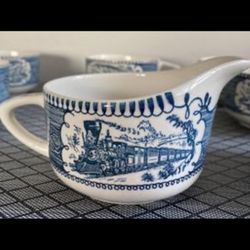 Vintage Currier And Ives 7 Tea Cups And Creamer Set