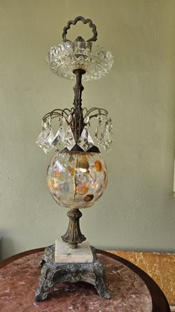 Vtg Hollywood Regency Coin Dot Czech Glass Globe Bohemian Cherub Ashtray