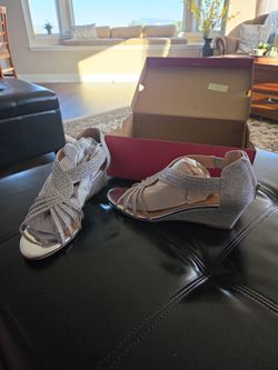Silver glitter wedge heels