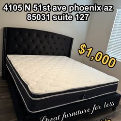 King Size Bed Frame With Pillow Top Mattress And Boxspring Brand New