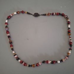 Multi Stone Beaded Necklace, Garnet, Pearl, Coral, And Agate