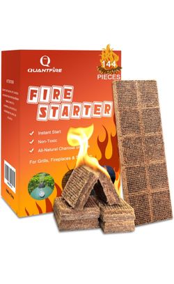 Fire Starter-Pack of 144 Charcoal Fire Starters for Campfires, Chimney, Grill Pit, Fireplace, BBQ & Smoker