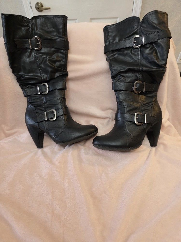 Women's Wide Calf Faux Black Leather Boots
