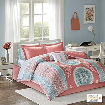 Loretta Coral twin comforter, sheet set. and decorative pillow