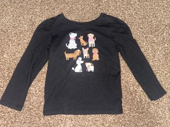 Girls Black Long Sleeve Dog Graphic Shirt