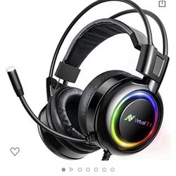 ABKONCORE Shoker Gaming Headset with Noise Canceling Mic - PC Headset with Dynamic Sensory, 7.1 Surround Sound, Soft Memory Foam, RGB Light for PC, La