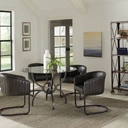 Round Glass Dining Table with Gunmetal Base + 4 Chairs ONLY $999! 