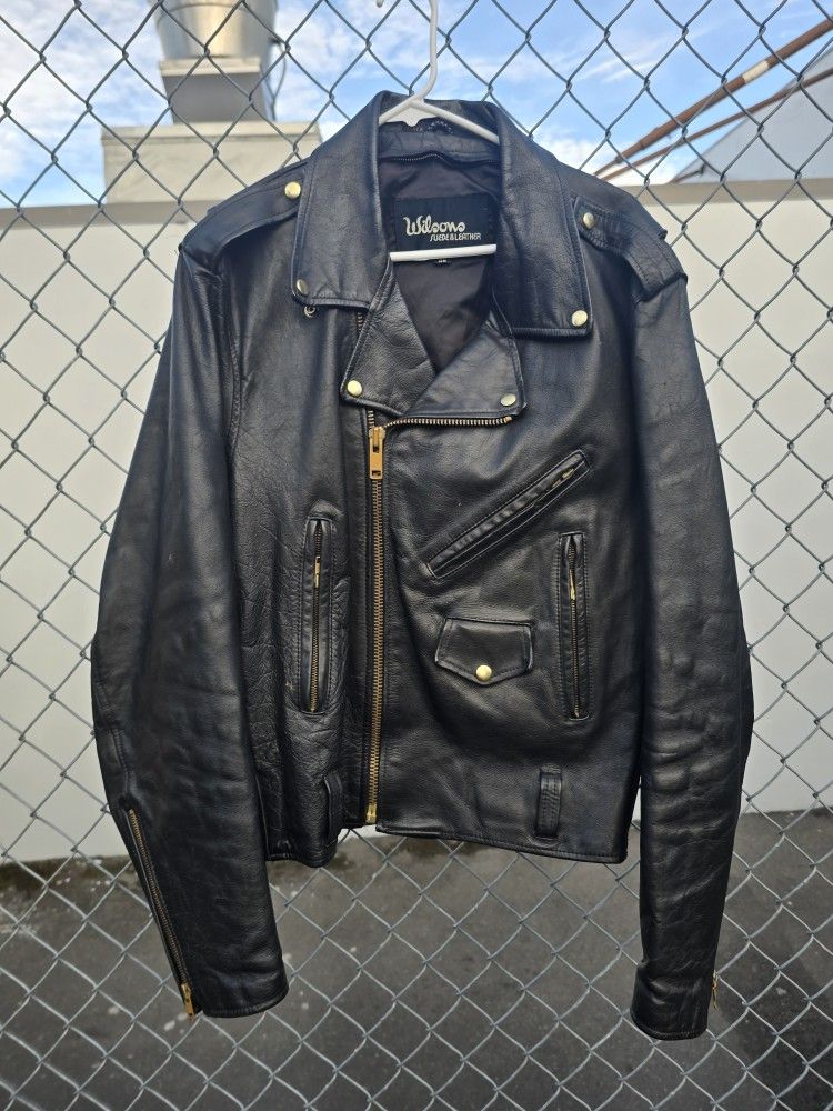 Vintage Wilson Leather Motorcycle Jacket Sz.large (46)