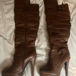 Brown Leather Above The Knee Boots Size 10