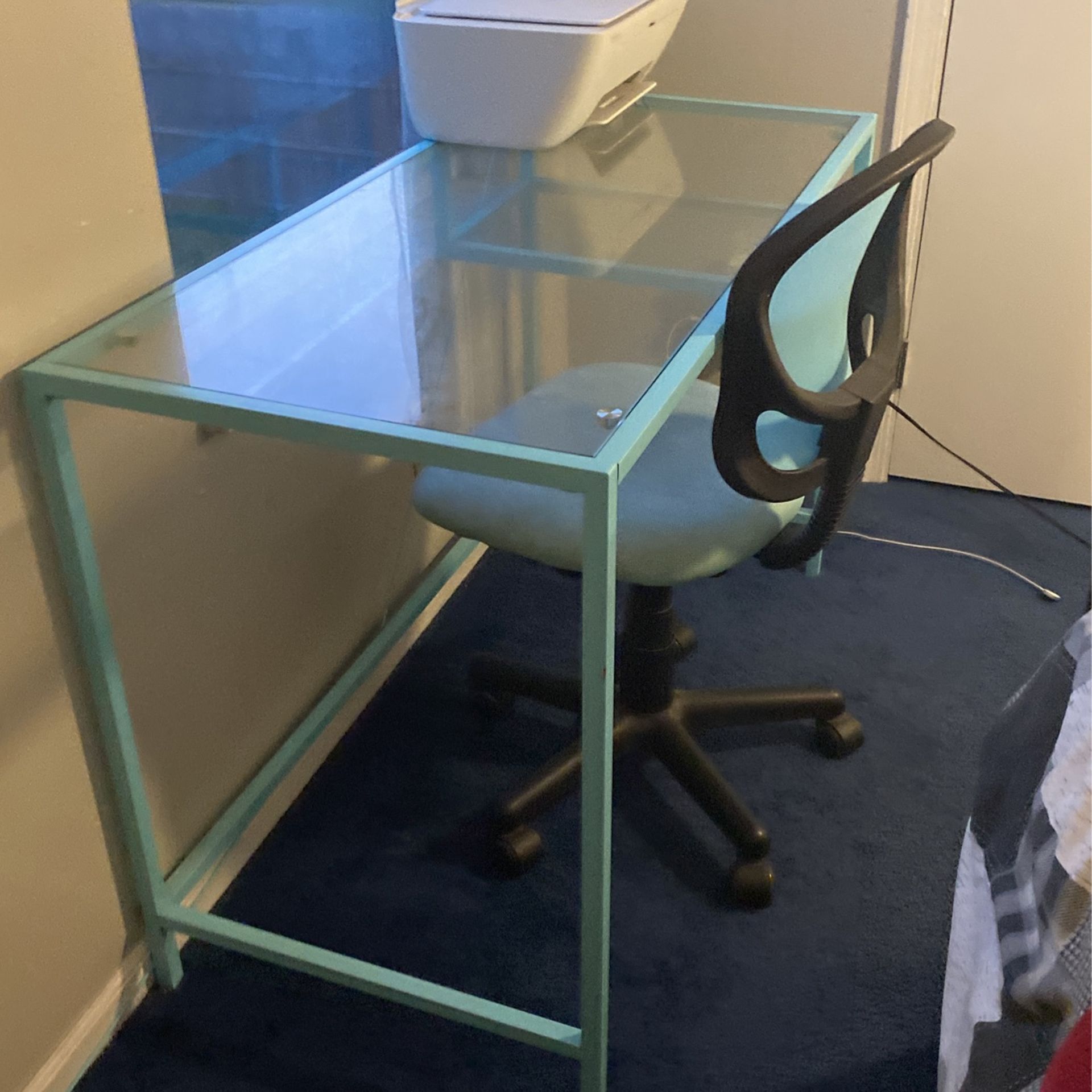 Glass Desk With Chair And Printer Included