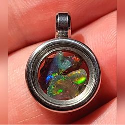 Stunning Natural Black Ethiopian Fire Opal Pendant .6" Stainless Steel Unisex