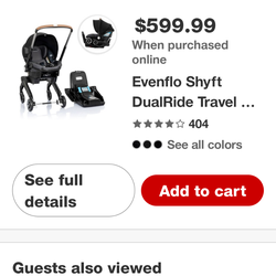 Evenflo Shyft DualRide Preemie and Infant Car Seat Stroller Combo 3-30lbs with Carryall Storage