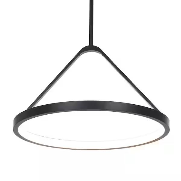 Townly 35-Watt 1-Light Satin Black Bowl Integrated LED Pendant Light with Open Metal Ring Shade