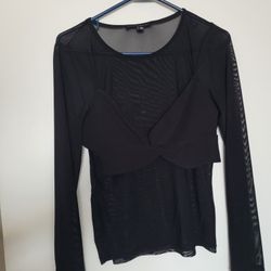 Fitted Mesh Crew Neck Long Sleeve