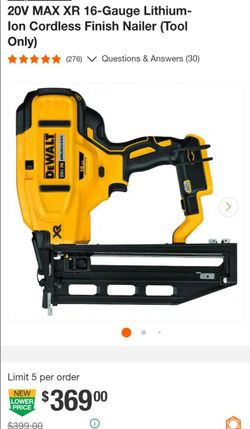 DEWALT
20V MAX XR 16-Gauge Lithium-Ion Cordless Finish Nailer (with battery)