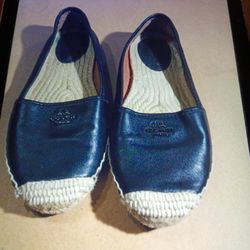 COACH    ON FLAT STRAW ESPADRILLE  BLACK LEATHER FLATS
