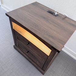 Nightstand with Charging Station, USB and Type-C Ports, Vintage End Table with 2 Drawers, LED lights