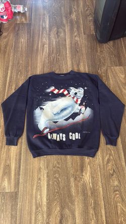 Vintage 90s Coca Cola Polar Bear Christmas Navy Blue Crewneck Sweater Sweatshirt