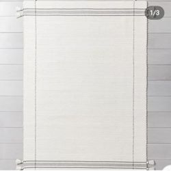 🌟R64#7 RP6#1($85) 7' x 10' Simple Border Stripe with Corner Tassel Rug White/Gray - Hearth & Hand™ with Magnolia