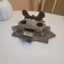 Vintage Antique B&H Bradley And Hubbard Inkwell with Pen Holder Chipped