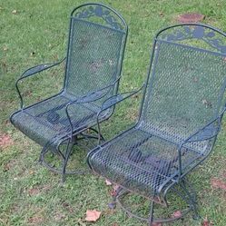 2 Vintage Wrought Iron Swivels Chairs
