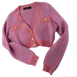 Versace cropped pink and purple sweater cardigan gold buttons small medium 4-6