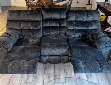 Blue Fabric Reclining Couch - Great Condition