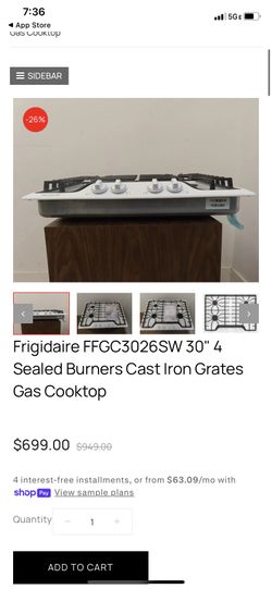 Frigidaire 30” gas cook top stove Kenmore