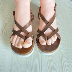 Brown Faux Leather Womens Sandals Size 7