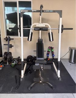 Smith machine, bench, & weights