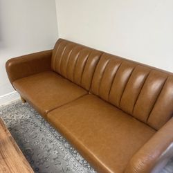82” Futon Sofa Bed In Faux Leather
