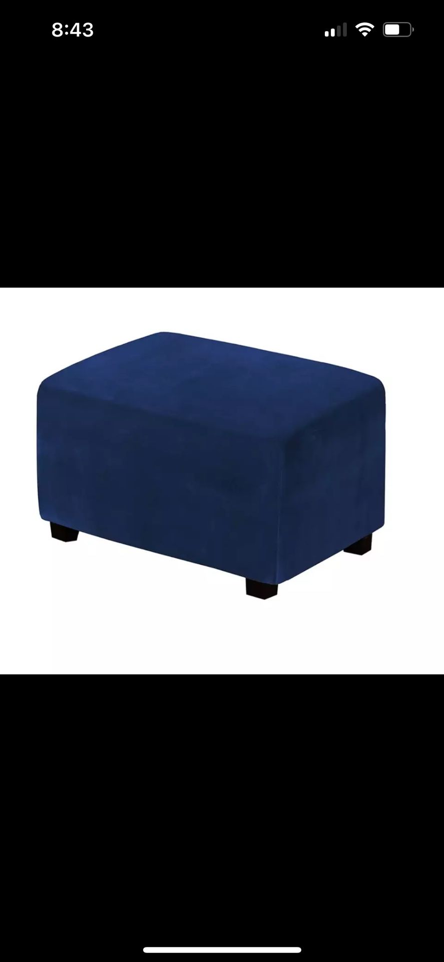 One Piece Large Removable Stretch Velvet Fabric Ottoman Slipcover in Dark Blue