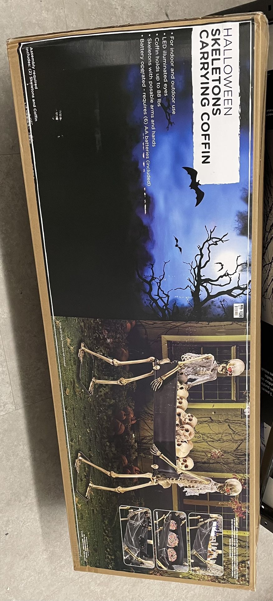 2 Skeletons Carrying Coffin/Cooler Halloween Decor