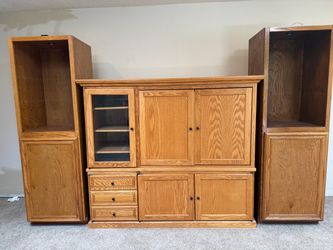 Oak Wood Entertainment Center Wall Unit