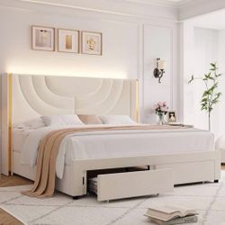 FULL Size Upholstered LED Bed Frame with 2 Storage Drawers, Velvet Platform Bed   FULL SIZE  Lavish and Modern Style: This upholstered platf