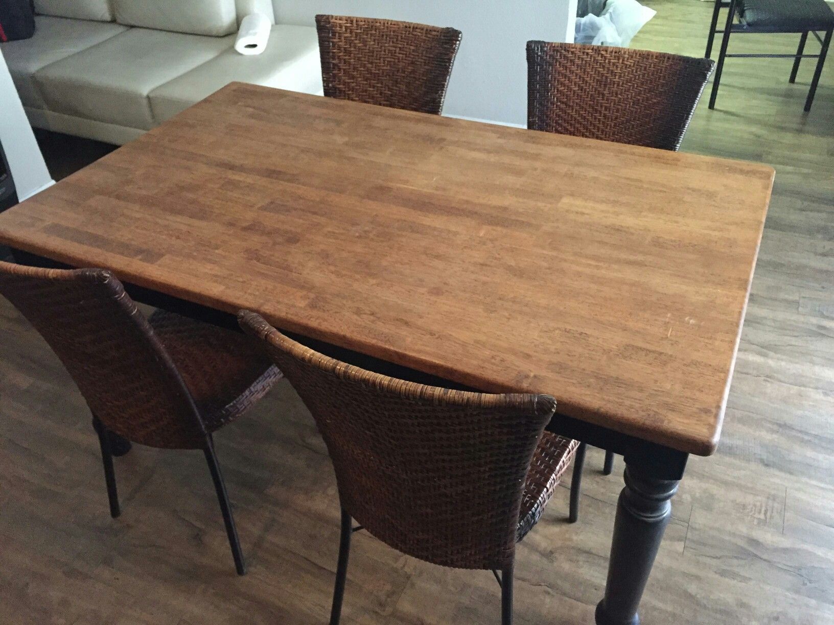 Full Wood Table & Wicker Chairs