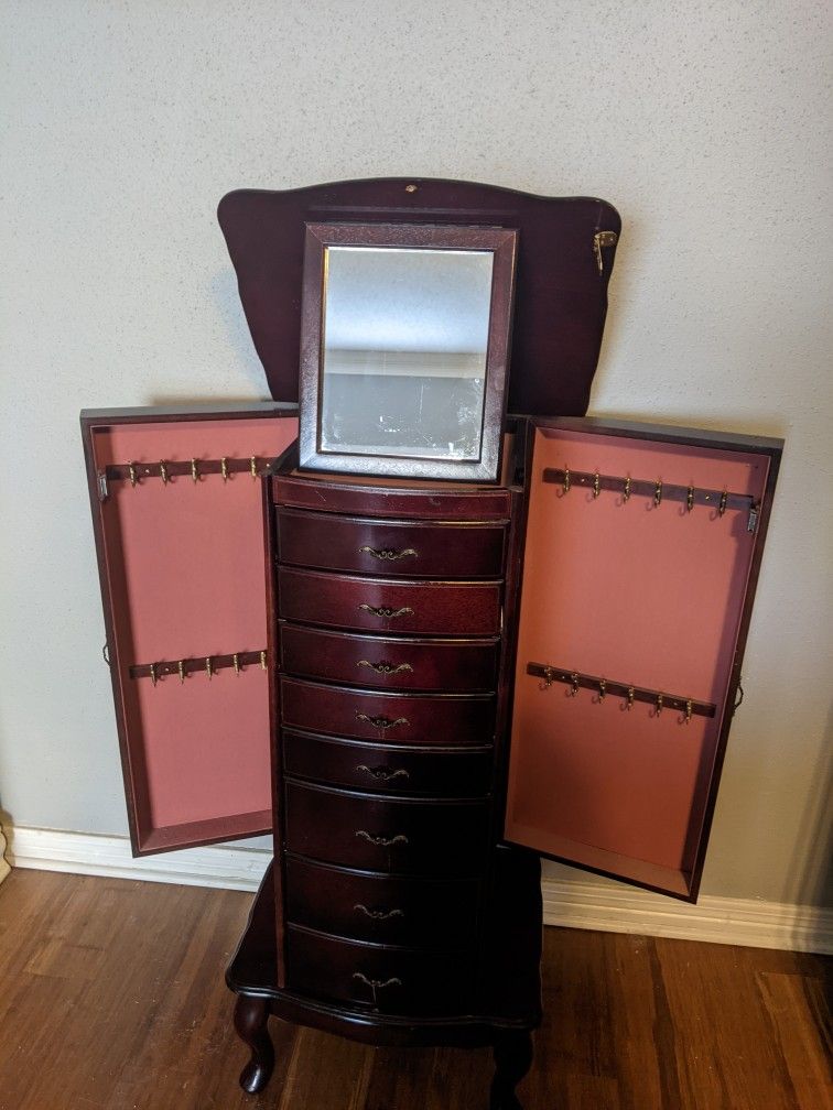 1988 Vintage Powell Queen Ann Jewelry Armoire | 8 Drawers | Cherry Color