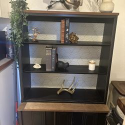 Beautiful real wood black hutch/book Shelf