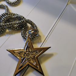 St 316 Chain And XL Star Zc Charm Silver Plated