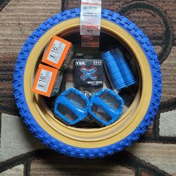 NEW Bicycle Bmx Jr Parts Bundle 16" Blue Gumwall Knobby Tread